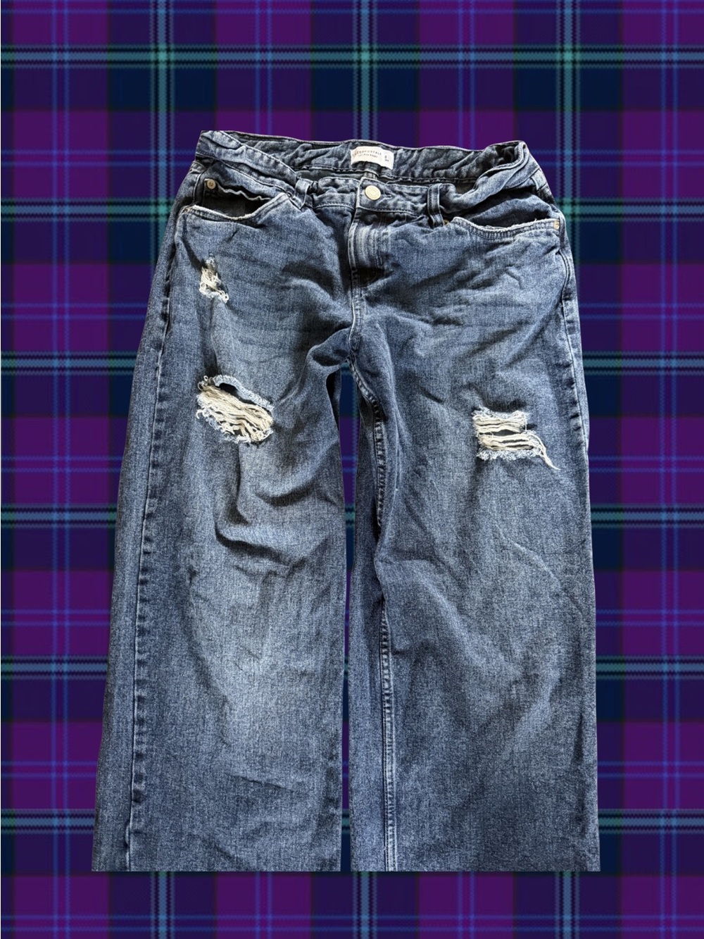 Aeropostale Women's Blue Distressed Wide Leg Jeans